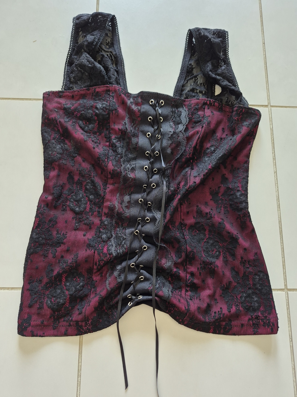 Lace-Overlay Corset Chemise in Pink and Black